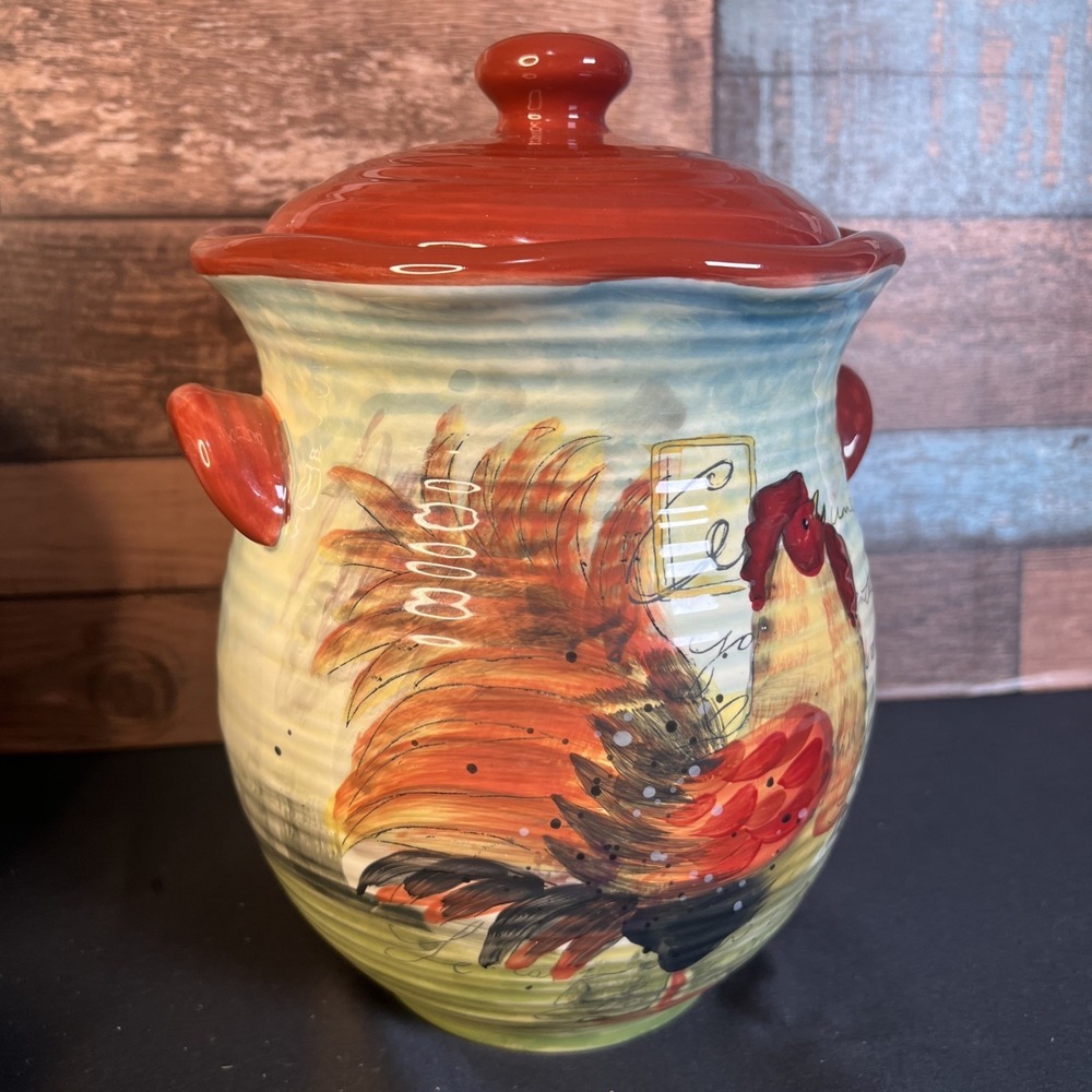 Susan Winget Certified International Rooster Canister Cookie Jar Approx 10.5" - Picture 4 of 11